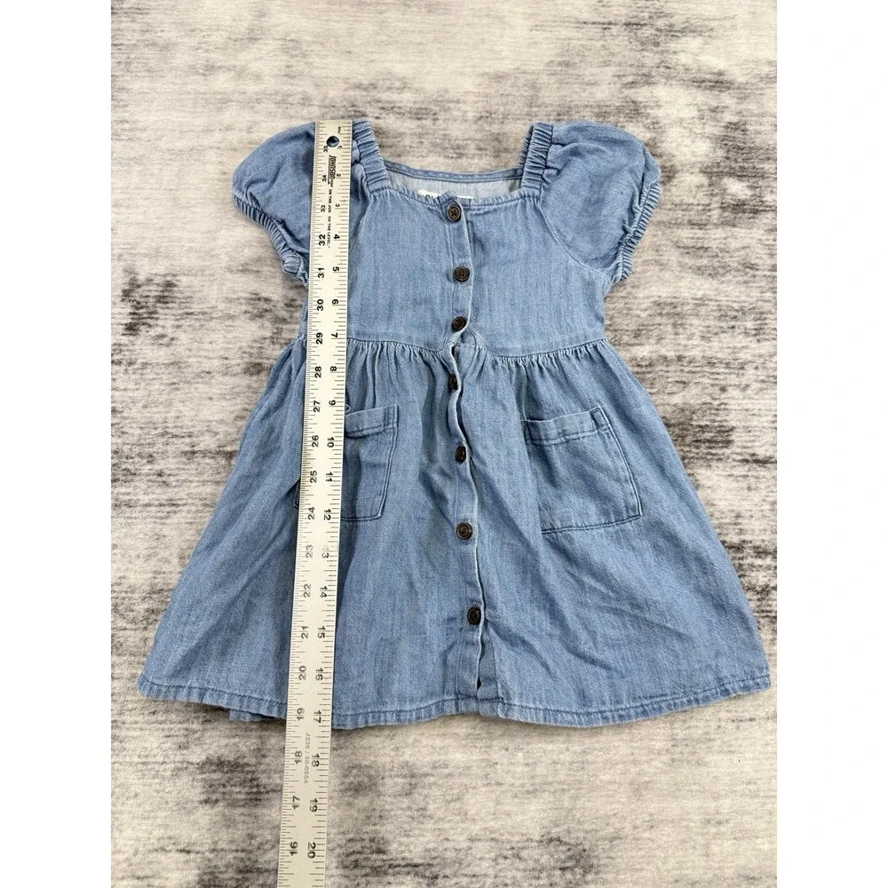 Old Navy Girl's Toddler Button Front Puff Sleeve Jean Dress Size 18-24 Mo Preppy